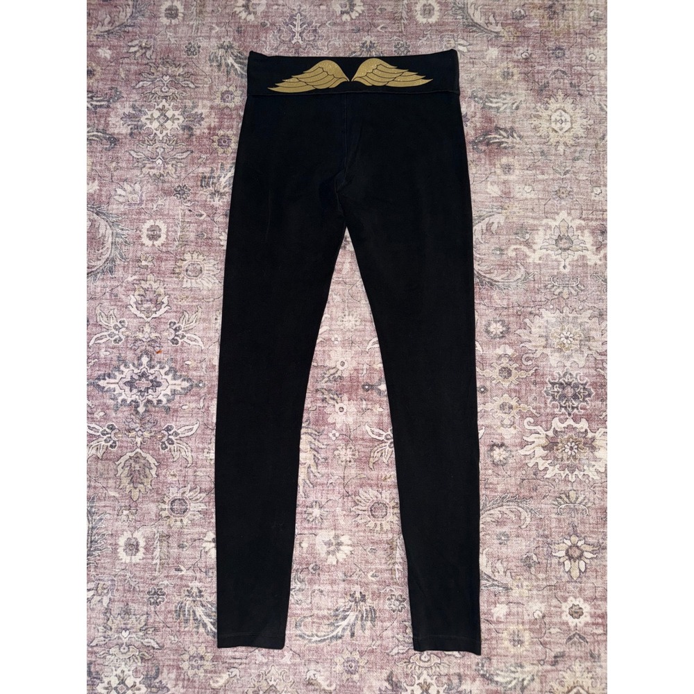 Victoria's Secret Y2K Black Glitter Angel Wings Foldover Waistband Leggings M